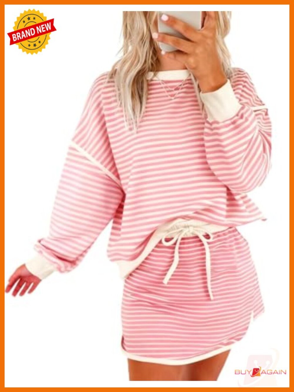 2 Piece Lounge Set Crewneck Sweatshirt & Skort Shorts Loose Fit